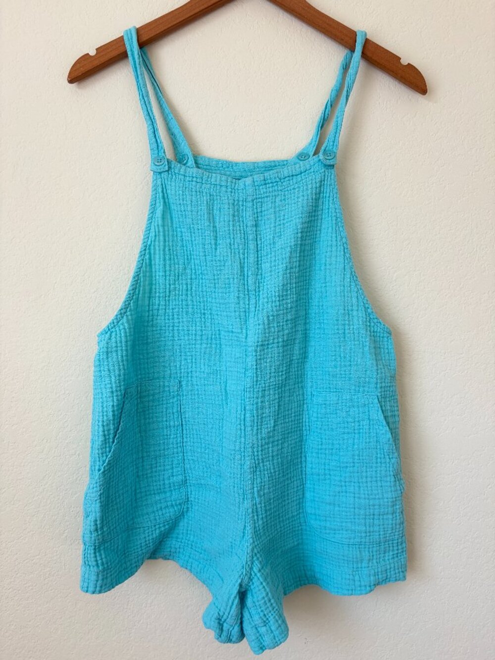 Colsie Romper Womens XS Aqua Blue Cotton Gauze Shorttail Overalls Lounge